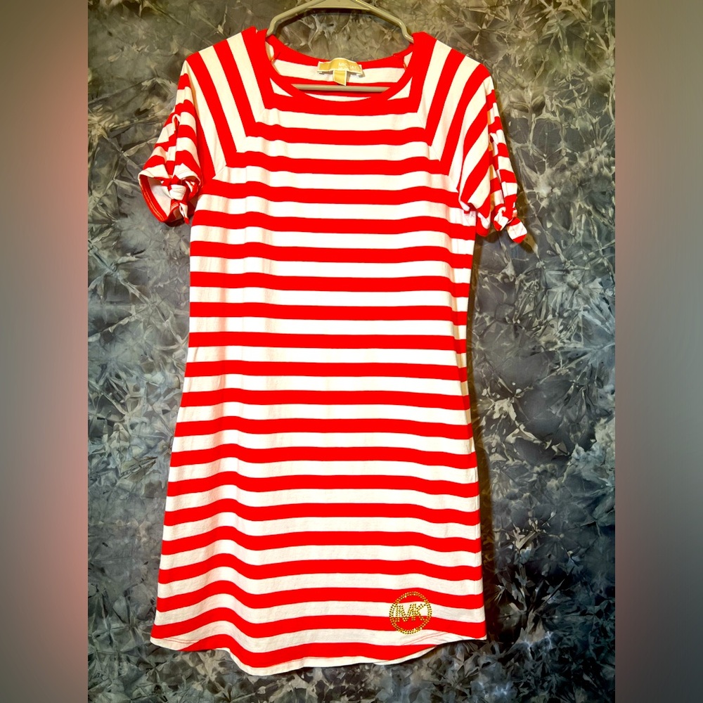Michael Michael Kors dress red & white stripe shoulder tie T-shirt dress